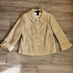 Charles Gray Blazer Women's L Buttery Yellow Tweed Suit Jacket Made In England